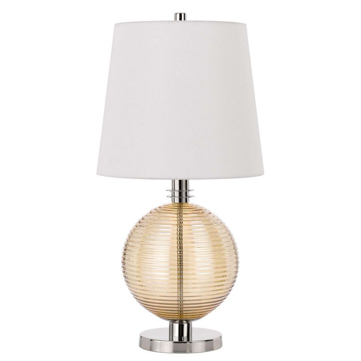Table Lamp with Textured Glass Ball Accent, White and Chrome-Benzara