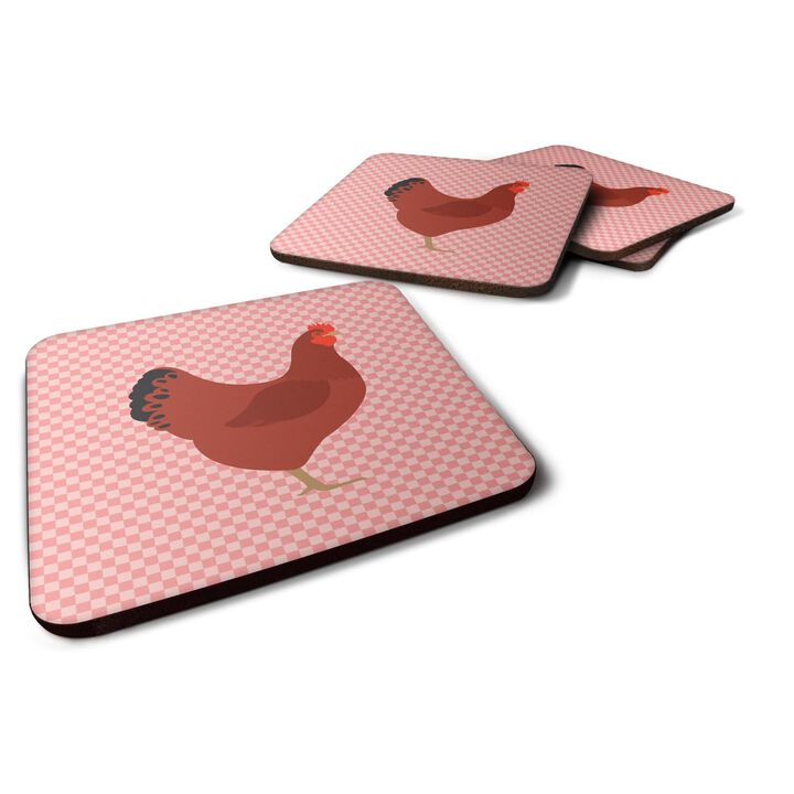 Caroline's Treasures New Hampshire Red Chicken Pink Check Decorative coasters, 3.5, Multicolor