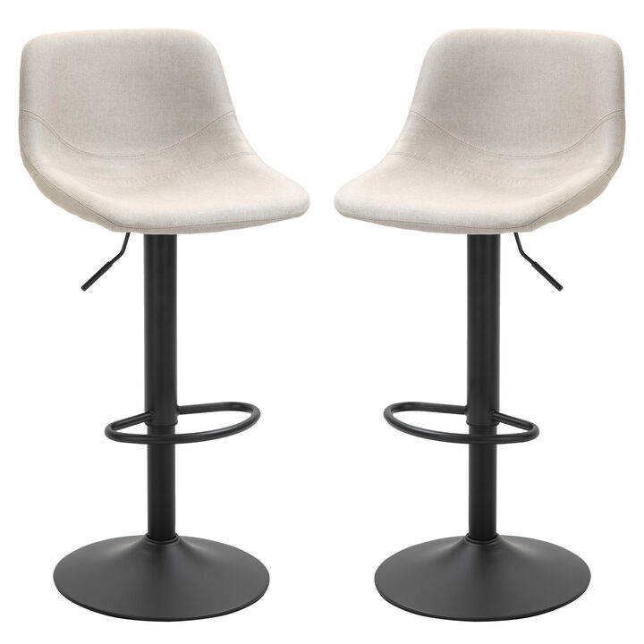 HOMCOM Adjustable Bar Stools, Swivel Bar Height Chairs Barstools Padded with Back for Kitchen, Counter, and Home Bar, Set of 2, Cream White