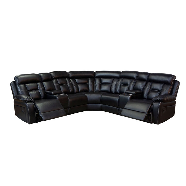 Manual Reclining Sofa Faux Leather Sofa Set Black