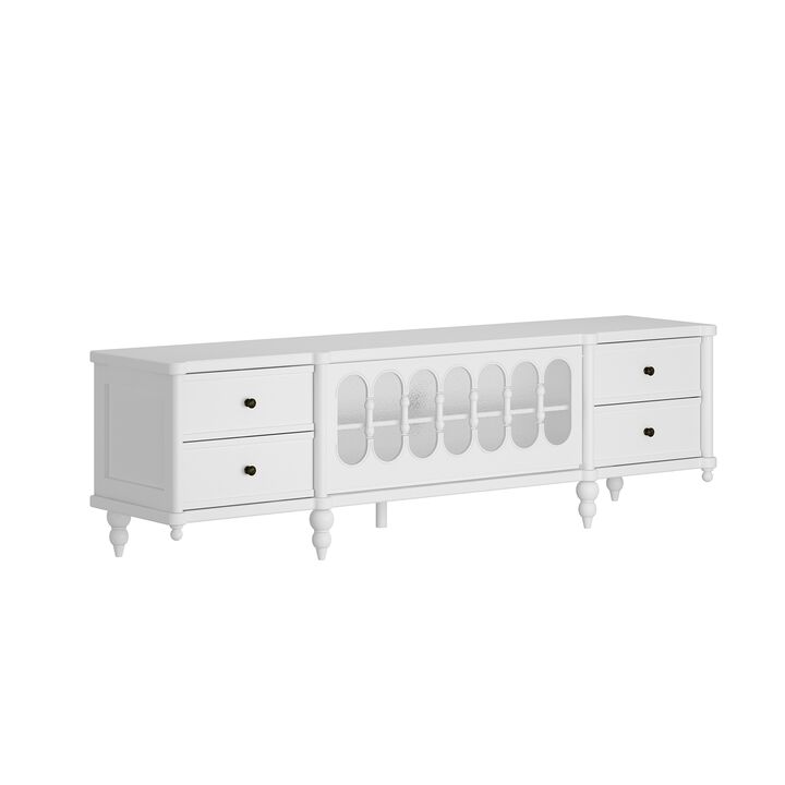 FUFU&GAGA French-Inspired TV Stand – Elegant Entertainment Center with Glass Doors & Storage Drawers, Classic Cabinet for Living Room (70.9" W x 15.7" D x 20.9" H), White