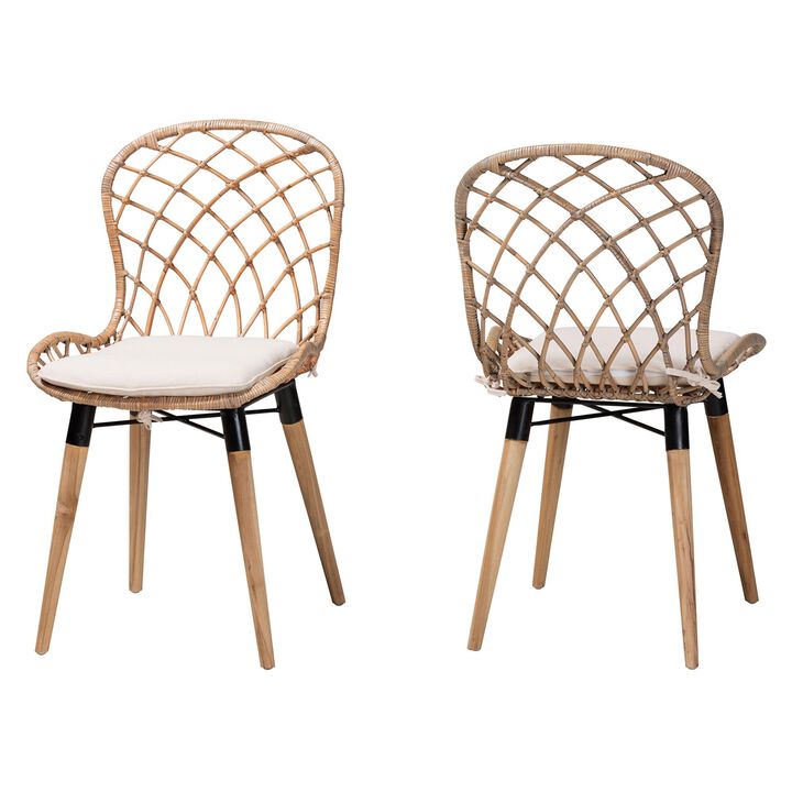 Bali & Pari Sabelle Modern Greywashed 2-Piece Dining Chair Set