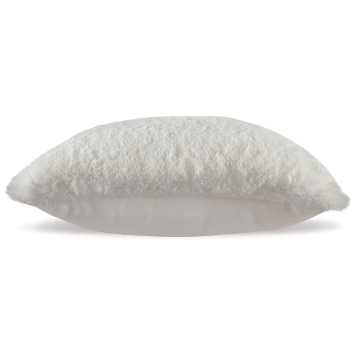 Dift Square Accent Throw Pillow, 20 Inch, White Faux Rabbit Fur Face - Benzara