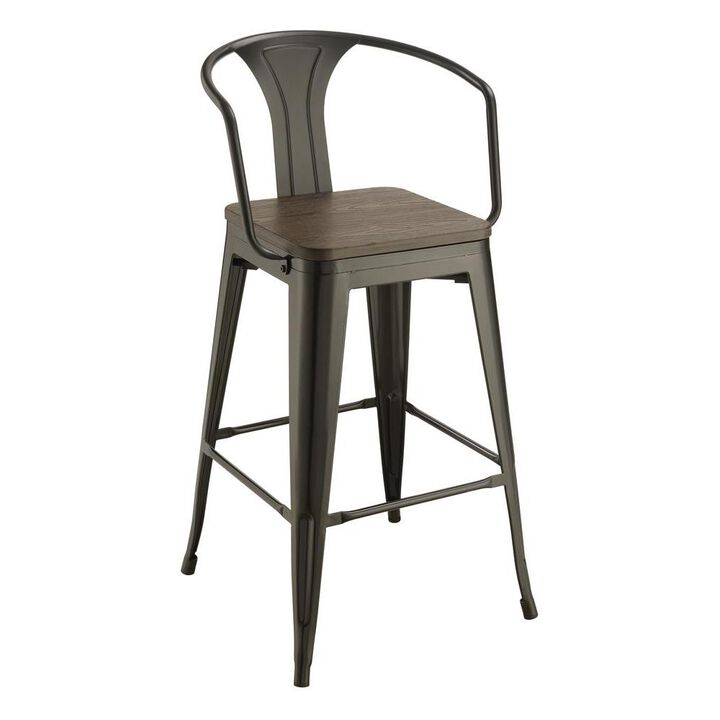 Cavalier Wooden Seat Bar Stools Dark Elm and Matte Black (Set of 2)