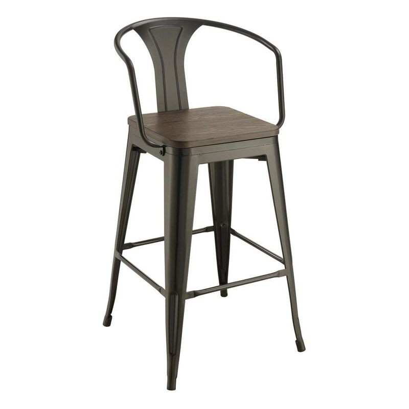 Cavalier Wooden Seat Bar Stools Dark Elm and Matte Black (Set of 2)