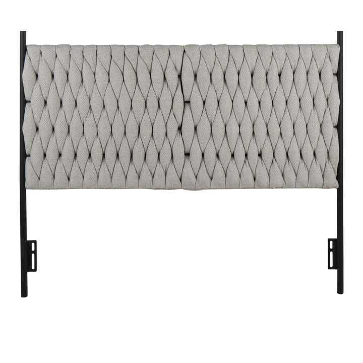 Braided Matisse Queen Size Headboard In Black Metal And Cream Fabric