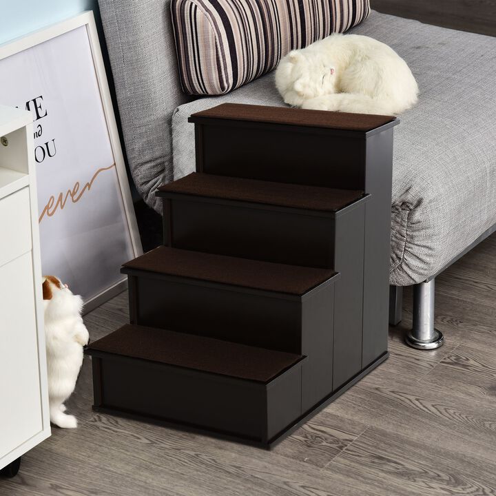 Dark Coffee Pet Steps: Cushioned 3-Tier Stairs for Small Dogs/Cats