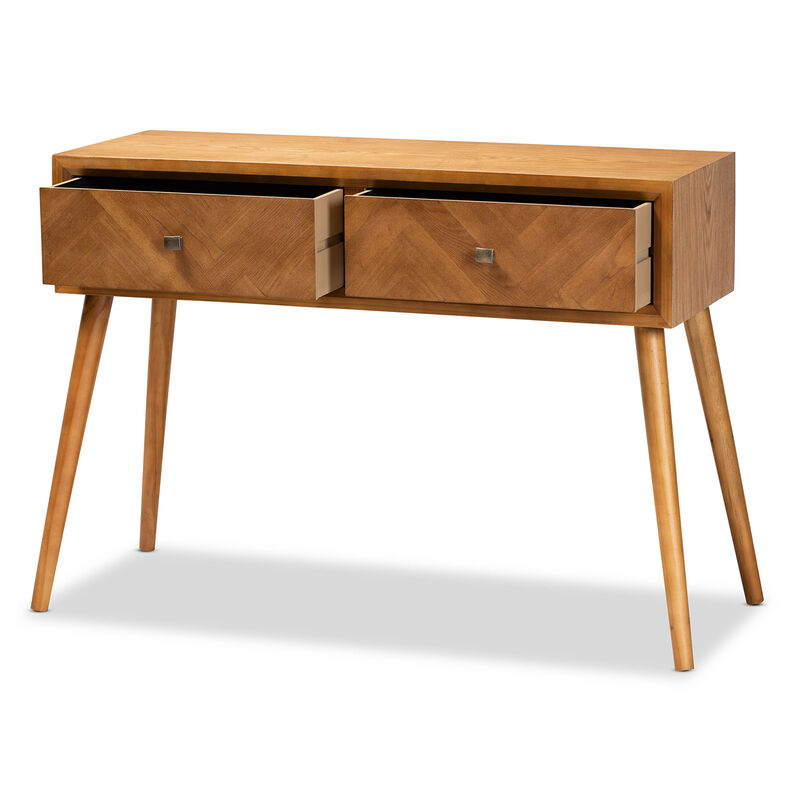 Baxton Studio Mae Mid Century Modern Natural Brown Finished Wood 2 Drawer Console Table