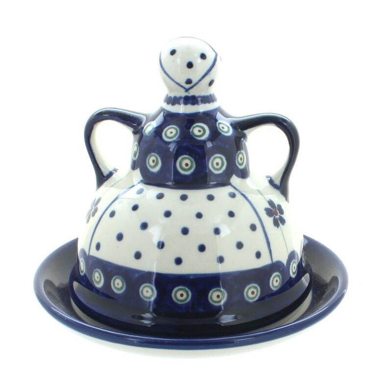 Blue Rose Polish Pottery Flowering Peacock Small Cheese Lady