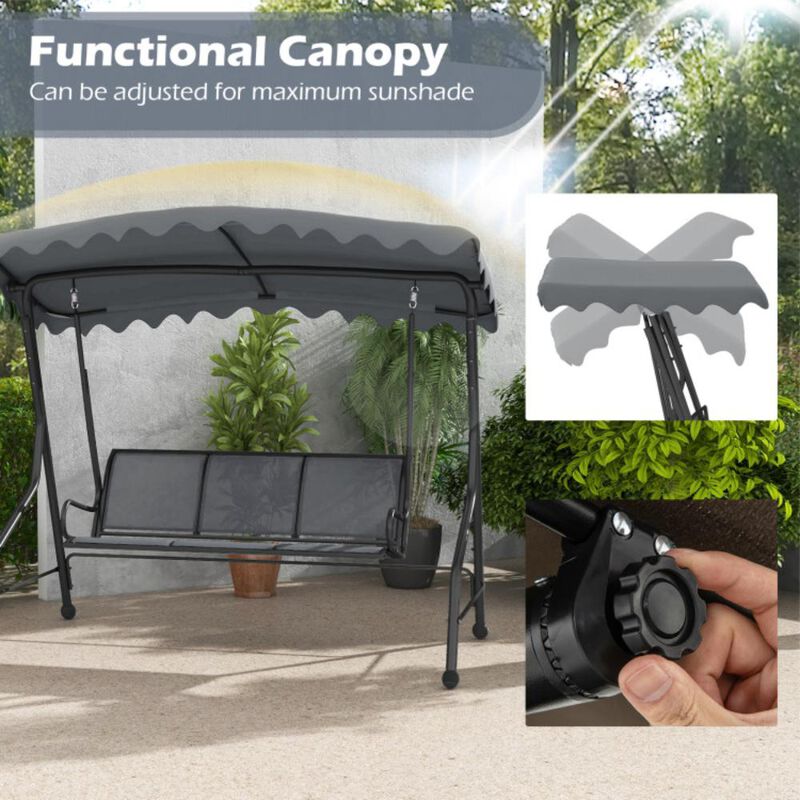 Hivvago 3-Seat Outdoor Porch Canopy Swing with Adjustable Shading