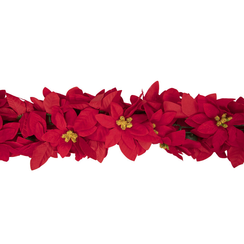 6' x 3" Red Artificial Poinsettia Floral Christmas Garland - Unlit