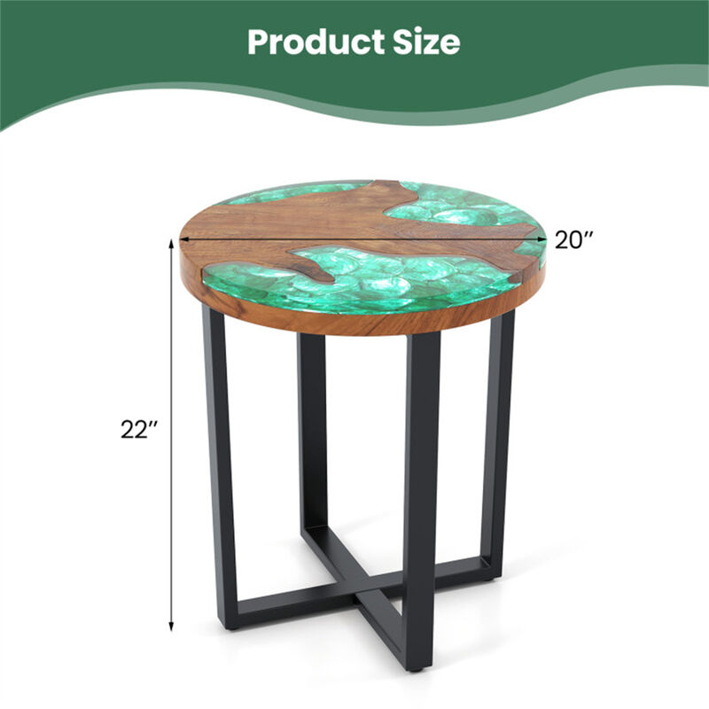 Round End Table with Epoxy Top Stylish & Durable for Indoor and Outdoor Use