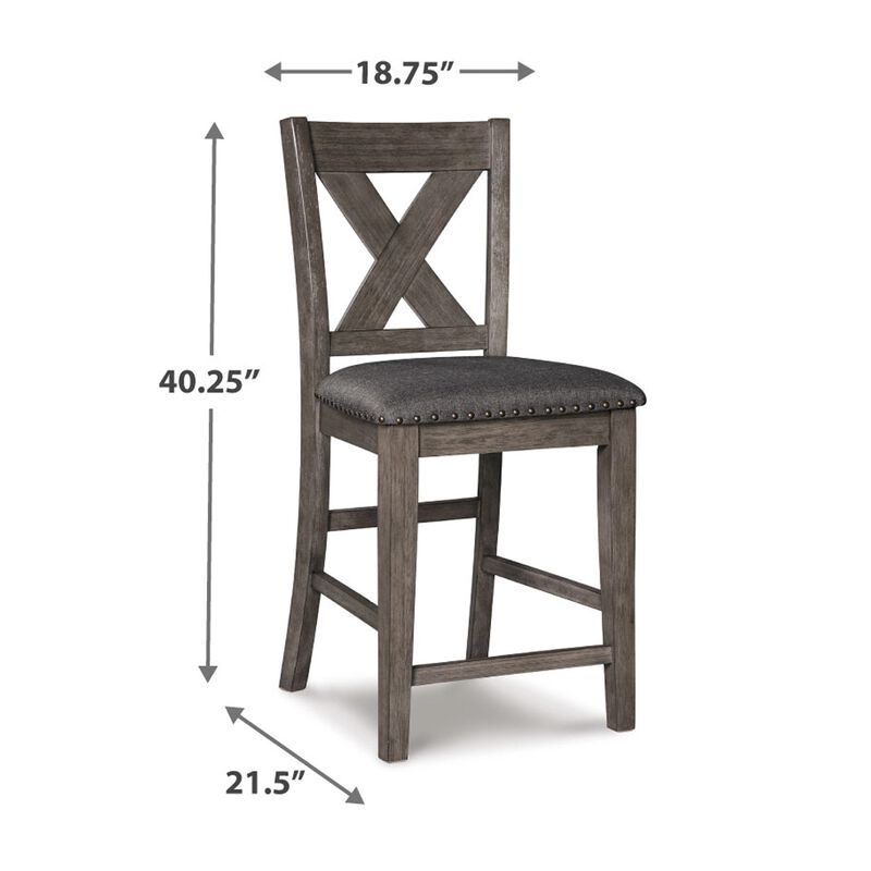 Caity Counter Height Chair Set of 2, Gray Acacia Wood, X Shaped Back - Benzara