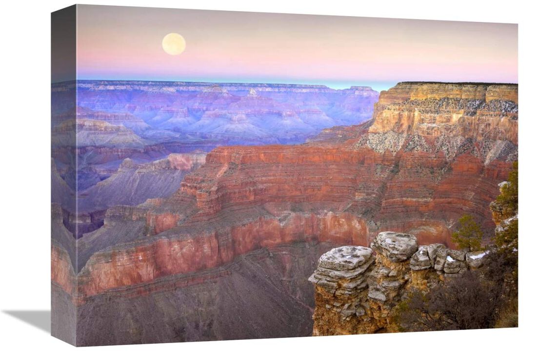 Full moon over the Grand Canyon at sunset as seen from Pima Point, Grand Canyon National Park, Arizona-Canvas Art-16x12