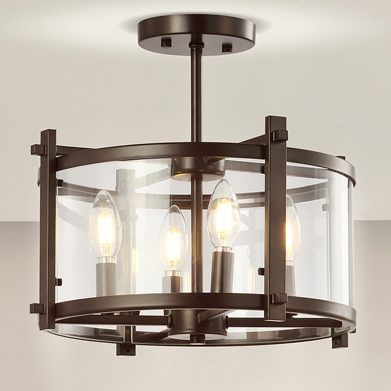 Hampdon Iron/Glass Modern Drum LED Flush Mount