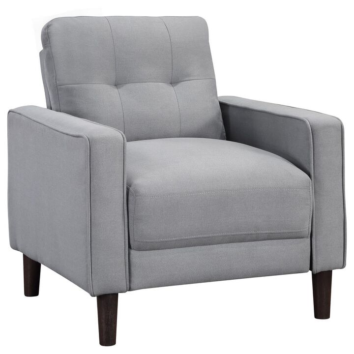 Bow 32 Inch Accent Chair, Grid Tufted, Track Arms, Self Welt Trim, Gray - Benzara
