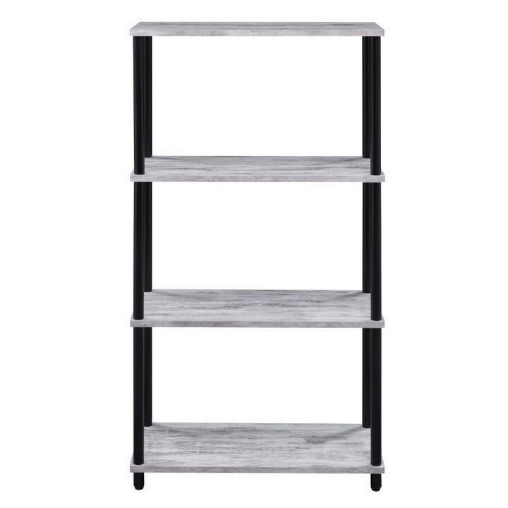 4 Tier Design Bookshelf with Metal Tubular Legs, Antique White-Benzara