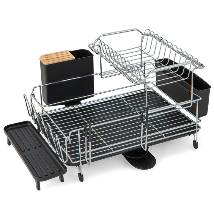 2-Tier Detachable Dish Rack with Drainboard and 360� Swivel Spout
