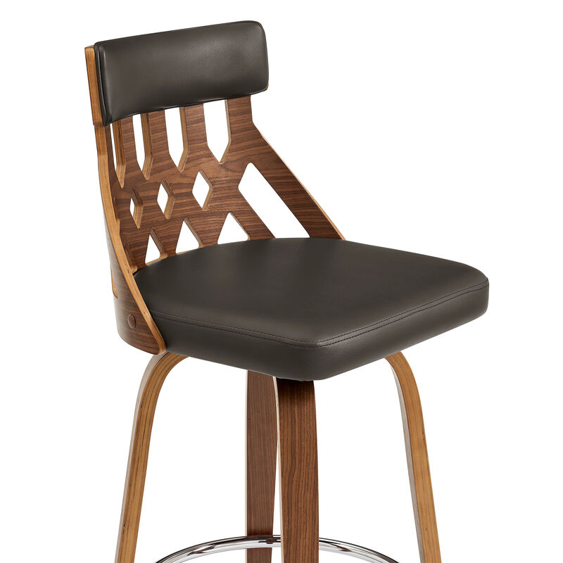 Crux Swivel Bar Stool in Cream Faux Leather and Walnut Wood