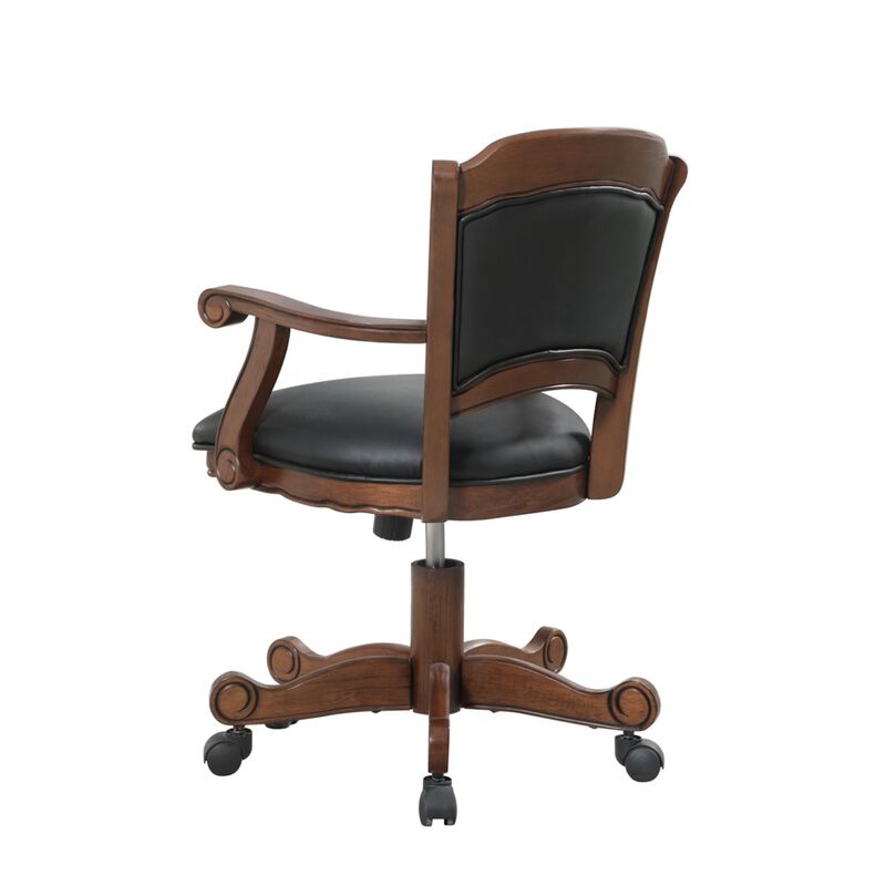 Snug Arm Game Chair with Casters and Fabric Seat and Back, Brown - Benzara