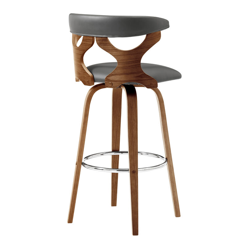 Zenia  Swivel Counter Stool in Cream Faux Leather and Walnut Wood