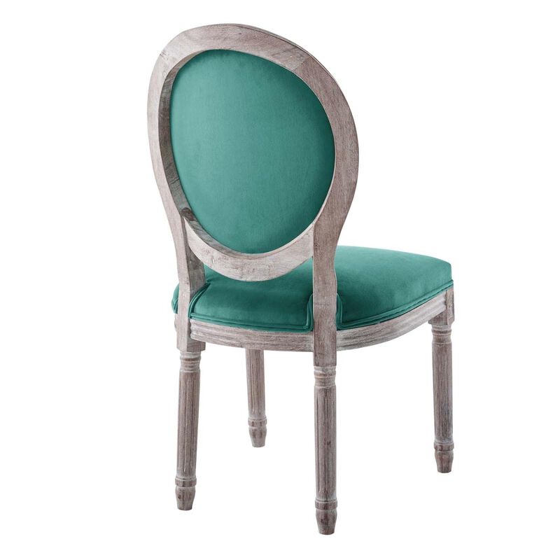 Modway Arise French Vintage Performance Velvet Dining Chair in Natural Teal
