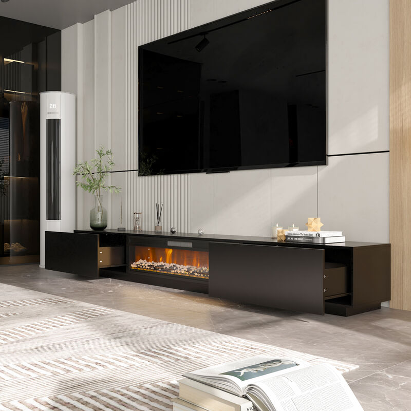 FUFU&GAGA 2-Drawer 1-Shelf TV Cabinet with Electric Fireplace (109.4" W x 15.7" D x 14.9" H), White