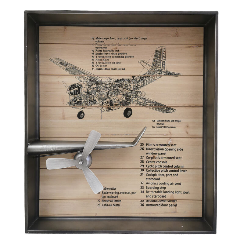 Metallic Vintage Airplane Wall Art with Clock, Set of 3