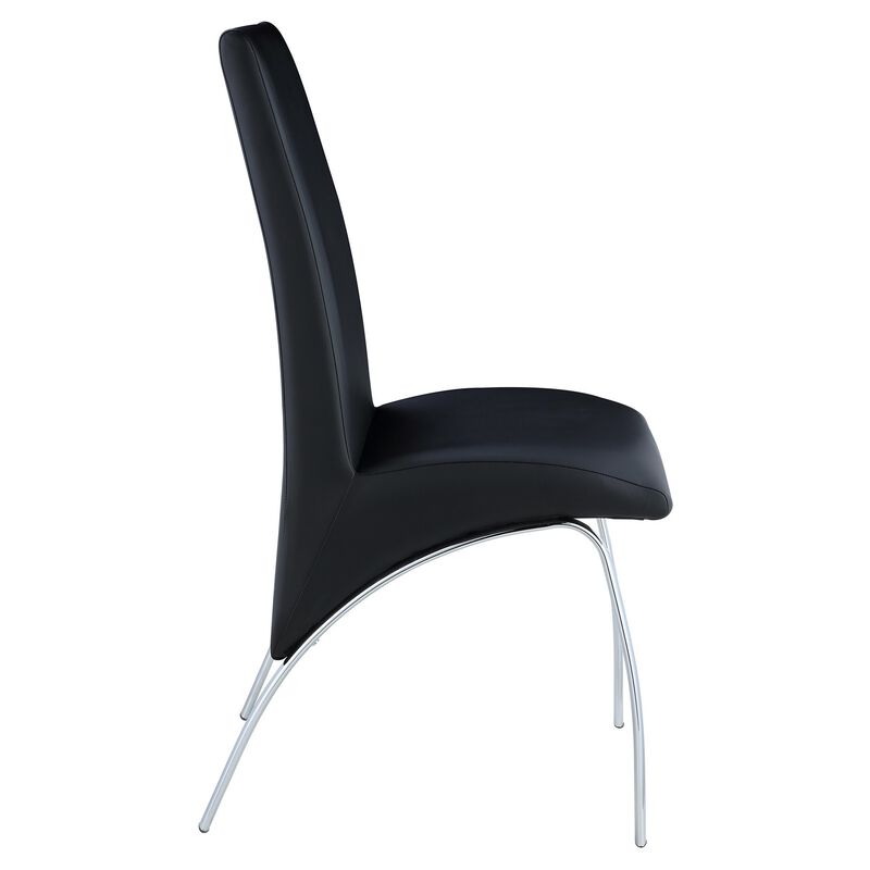 Leatherette Upholstered Side Chairs with Metal Base, Black and Silver, Set of Two-Benzara