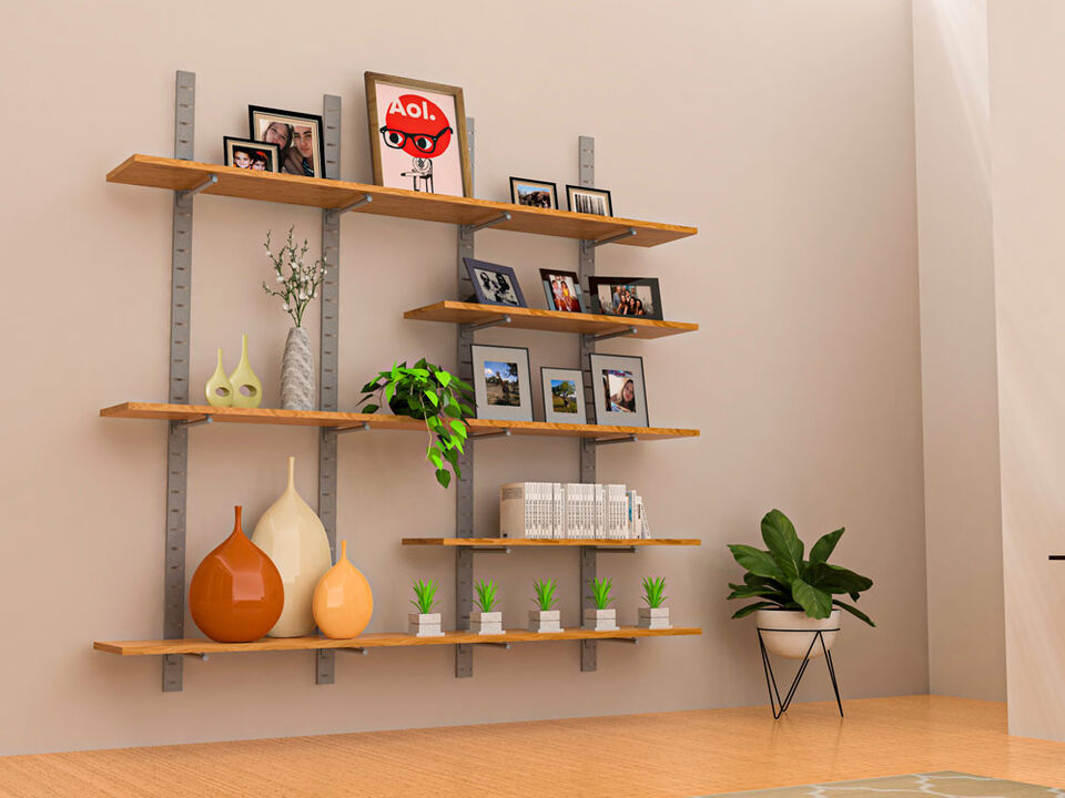 Trendy  Living Room Shelving System 91" High with 8 Wood Shelves 48" Length 10"-12" Width | 3 Sections- Shelves Sold Separately