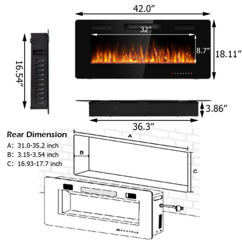Hivvago 42 Inch Recessed Ultra Thin Electric Fireplace with Timer