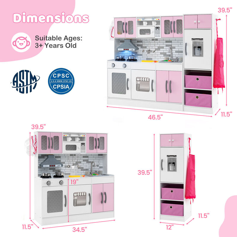 Wooden Kitchen Playset with Lights and Sounds for Ages 3+