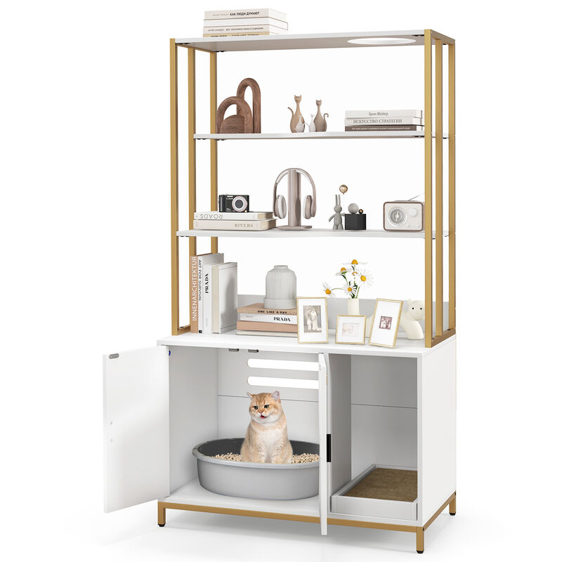 Cat Litter Box Enclosure with Storage and 3-tier Shelves