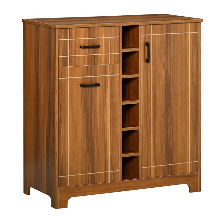 Brown Vintage Storage: Wine Cabinet with 6-Bottle Holder & Glass Rack