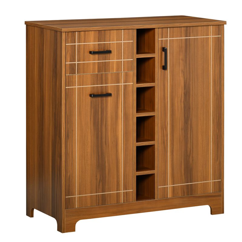 Brown Vintage Storage: Wine Cabinet with 6-Bottle Holder & Glass Rack
