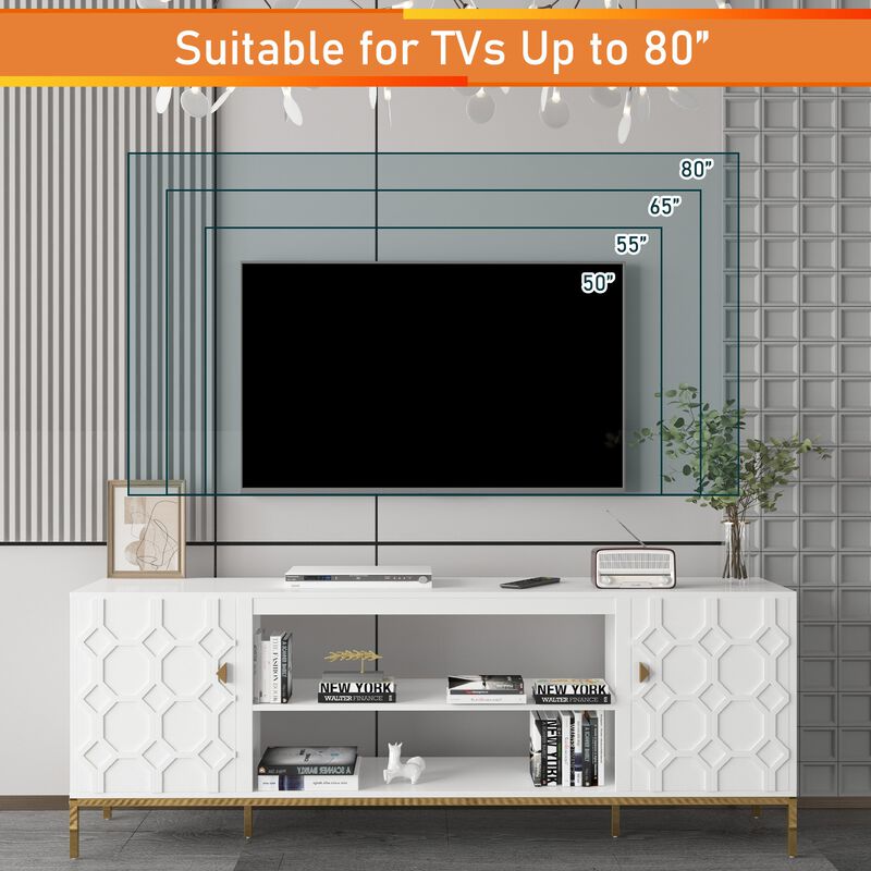 Black TV Stand Fits TVs up to 70 to 80 in. with Metal Support Legs