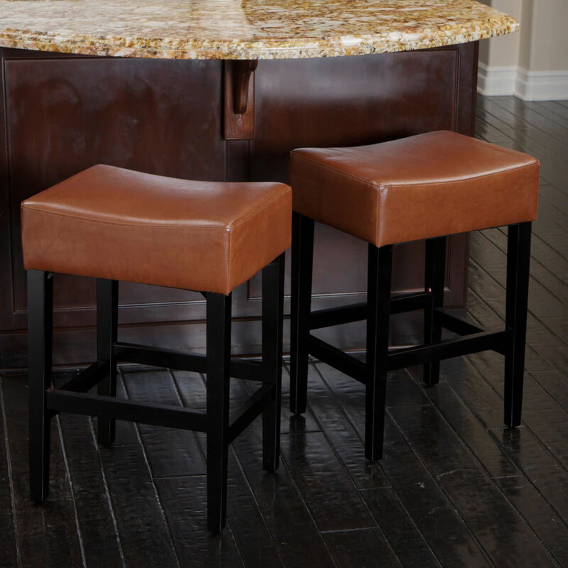 Modern Bonded Leather Transitional Counter Stools, Set of 2 (Brown)