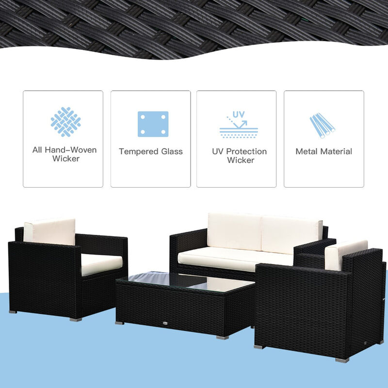 Black Rattan Relaxation: 4-Piece Outdoor Set with Cushioned Seating