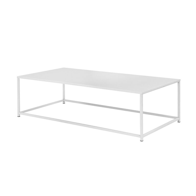 Eme 48 Inch  Coffee Table, Rectangular Tabletop, Modern White Metal Frame - Benzara
