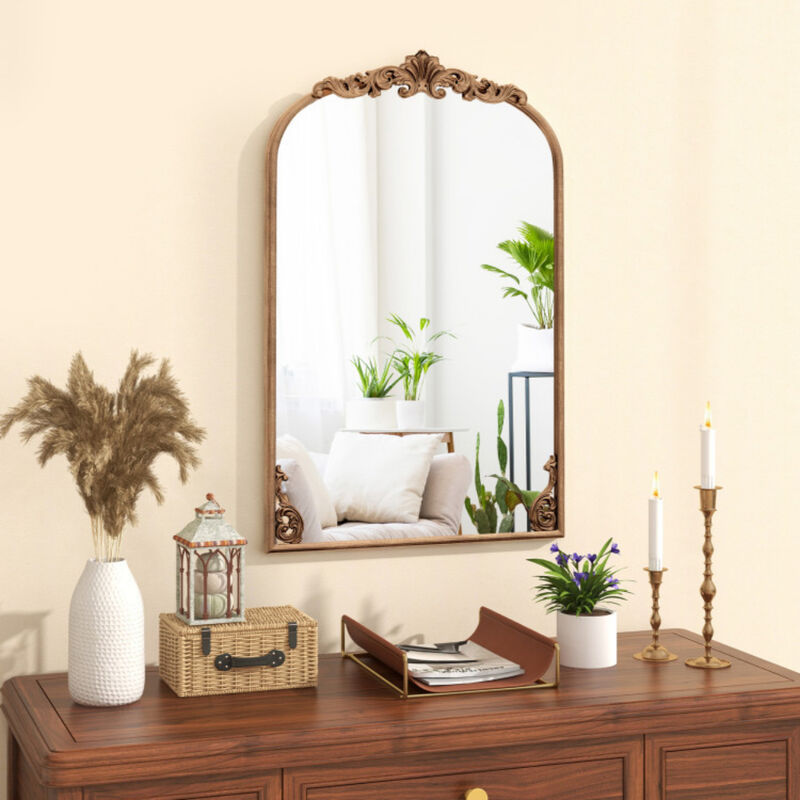 Arched Mirror for Wall Gold Traditional Vintage Ornate Baroque Mirror with Metal Frame