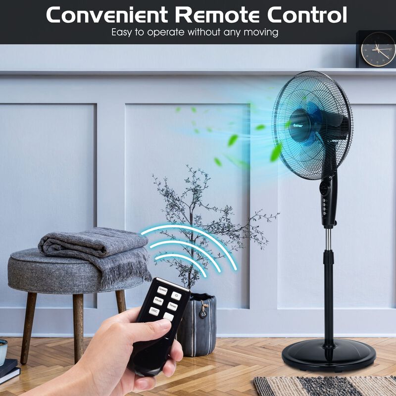 Adjustable Height Fan with Quiet Oscillating Stand for Home and Office