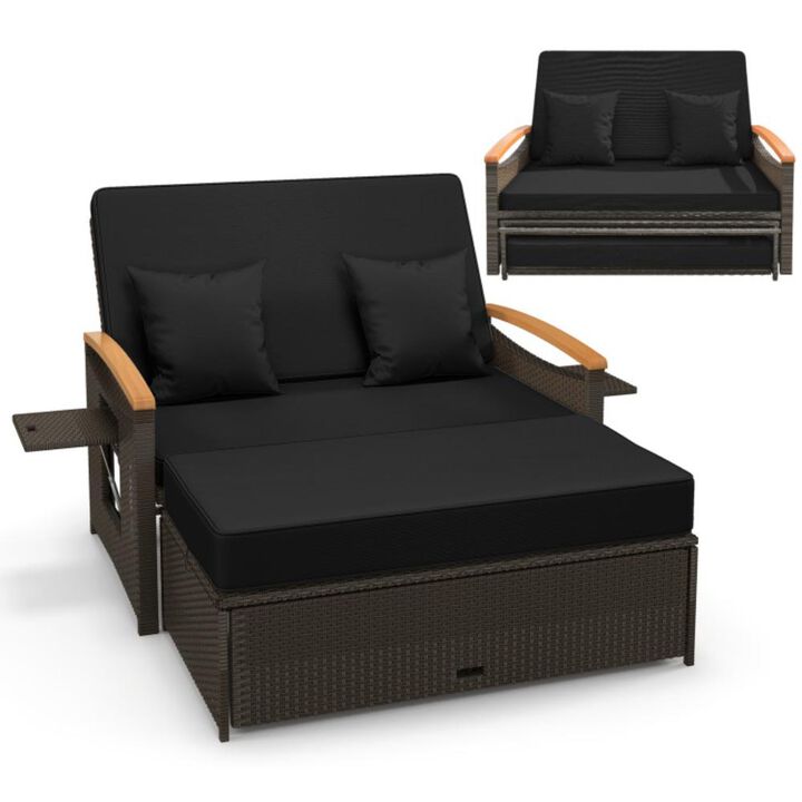Hivvago Outdoor Wicker Daybed with Folding Panels and Storage Ottoman