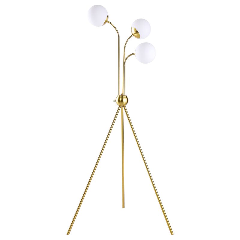 Jyan Accent Floor Lamp, 3 Classic Globe Lights, Tripod Gold Metal Base - Benzara