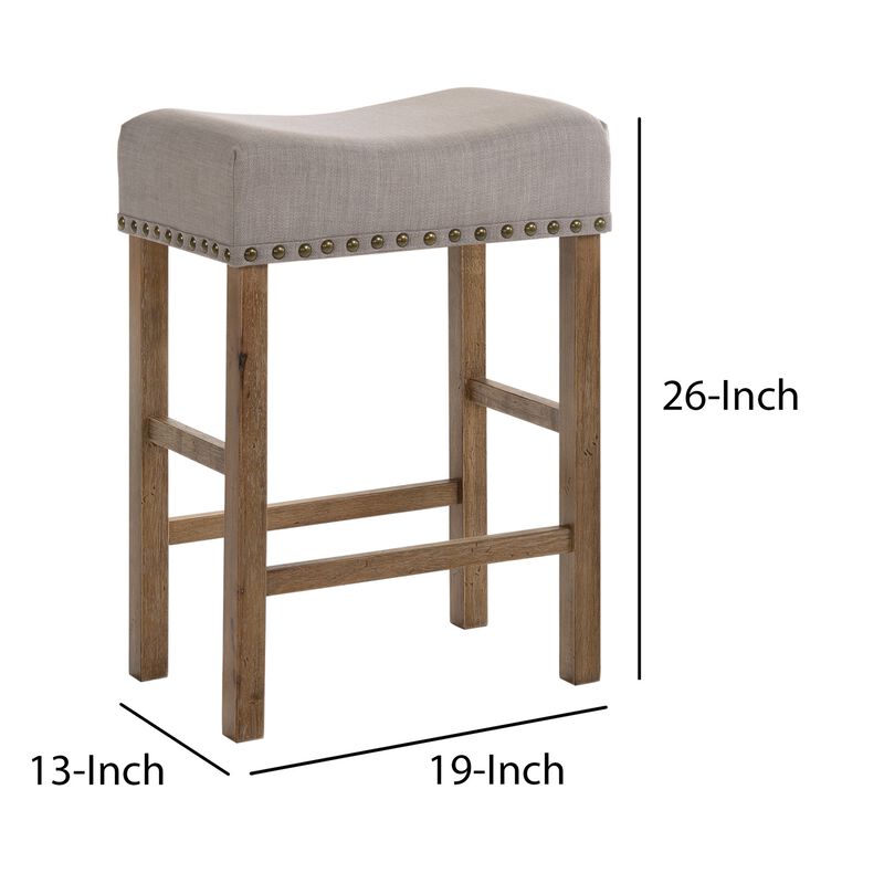 Fabric Upholstered Wooden Counter Height Stool,Set of 2,Brown and Gray-Benzara
