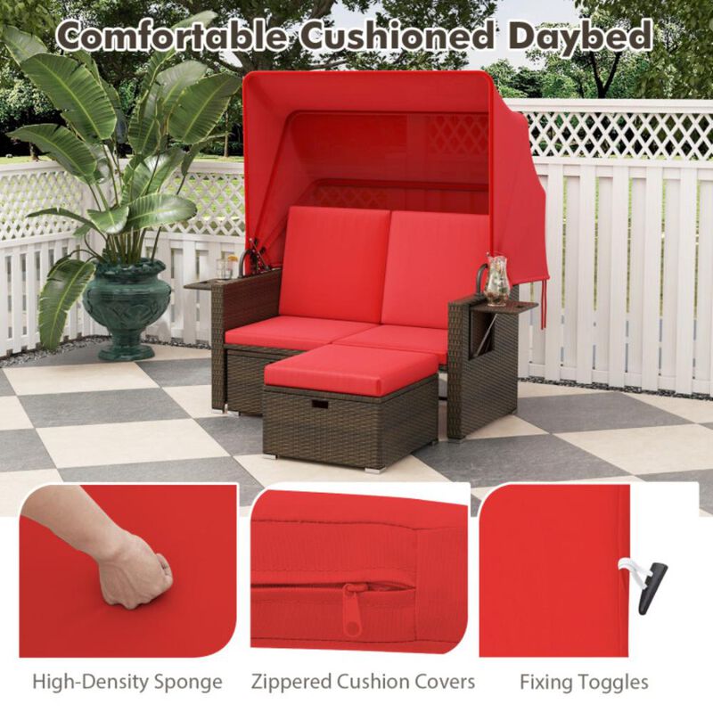 Hivvago Outdoor Patio Rattan Daybed with Retractable Canopy and Adjustable Backrests
