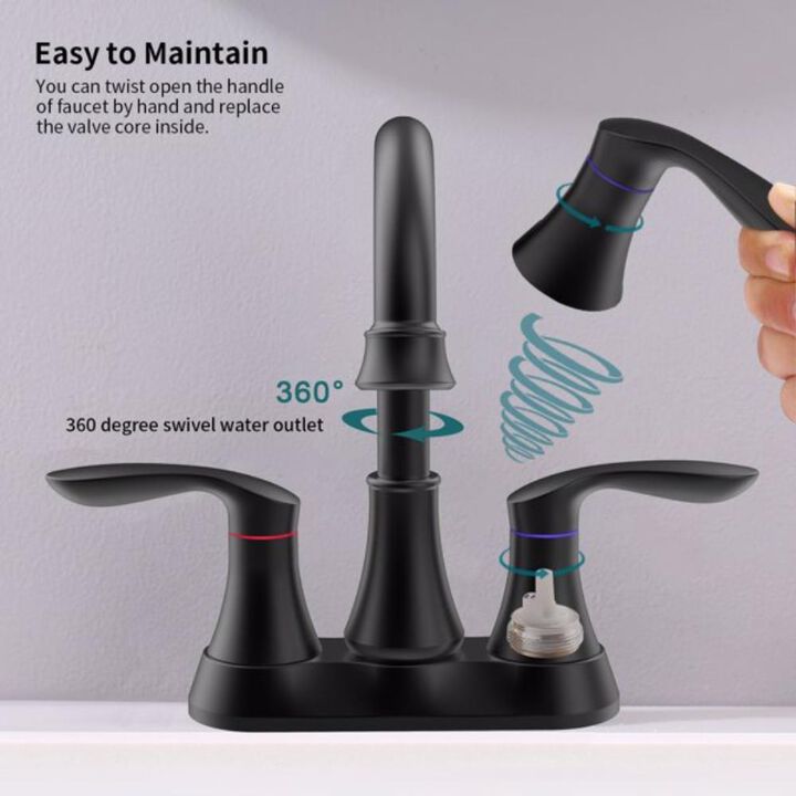 2-Handle Bathroom Faucet with Pop-Up Drain & Supply Hoses for Modern Vanity Sinks