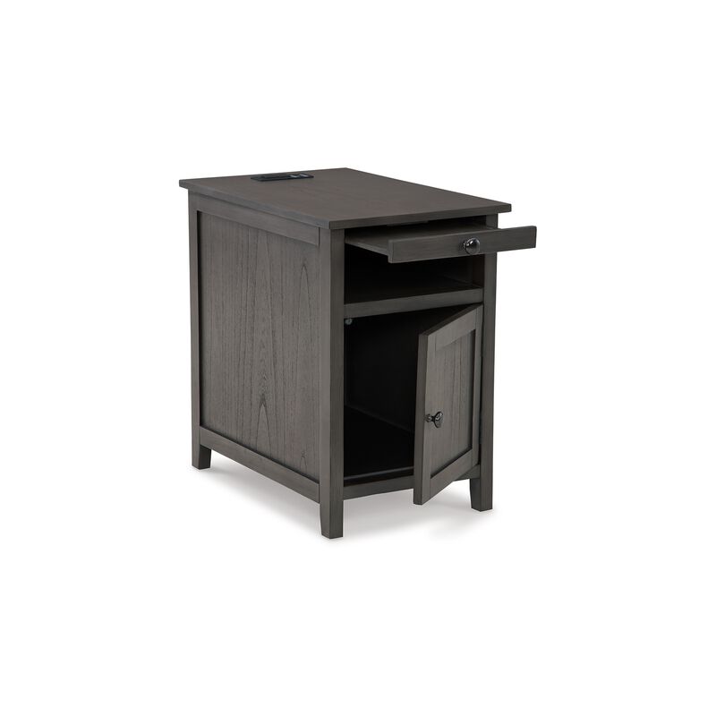 Gena Side End Table, Shelf and Pull Out Tray, Gray Solid Wood 24 Inch - Benzara