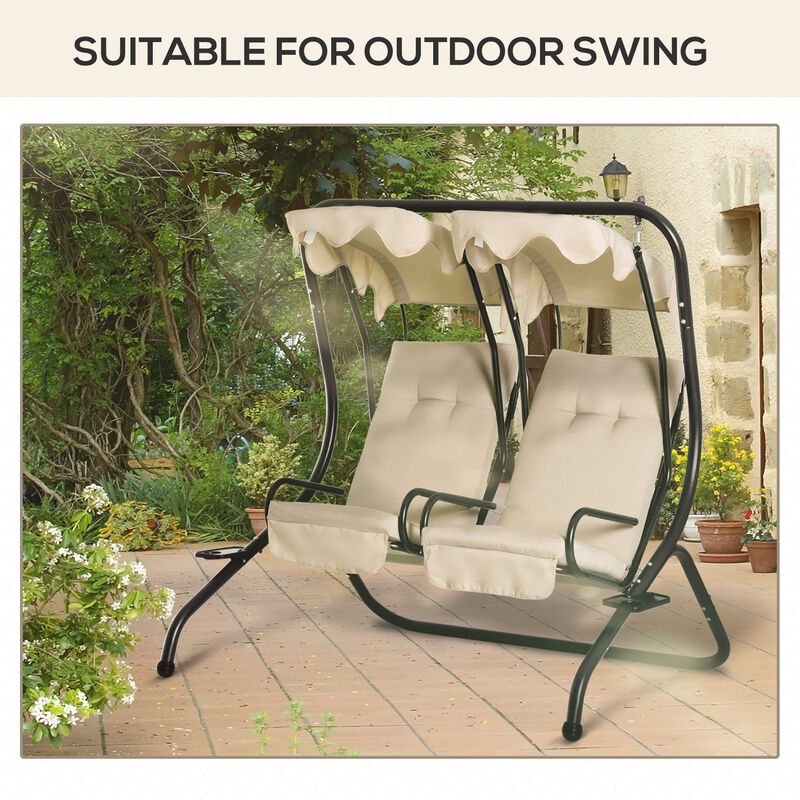 Beige Patio Comfort: Outdoor Porch Swing Cushions Set with Tufted Back