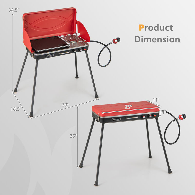 2-in-1 Gas Camping Grill and Stove with Detachable Legs