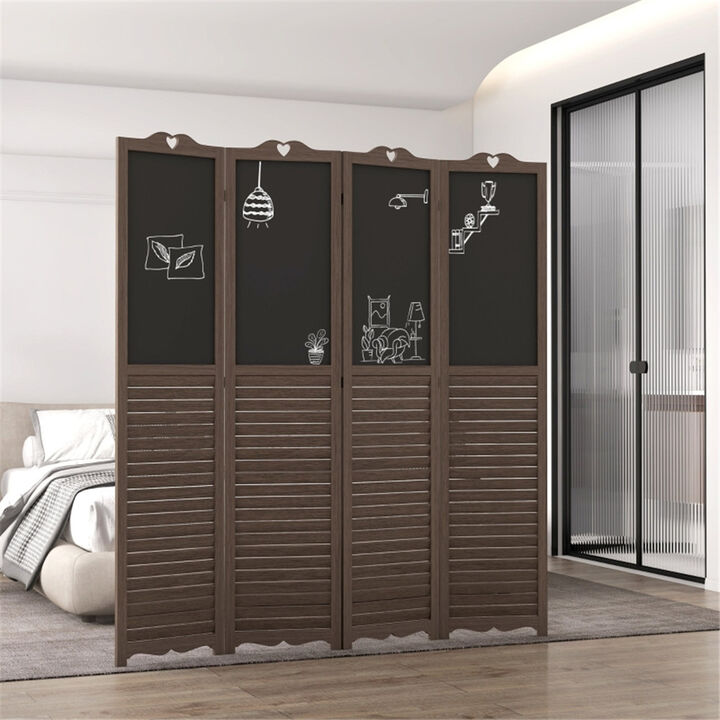 Wooden Privacy Screen Decorative Room Separator with Louvered Panels